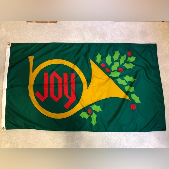 Vintage Christmas Joy Golden Trumpet House Large Flag - Picture 2 of 7